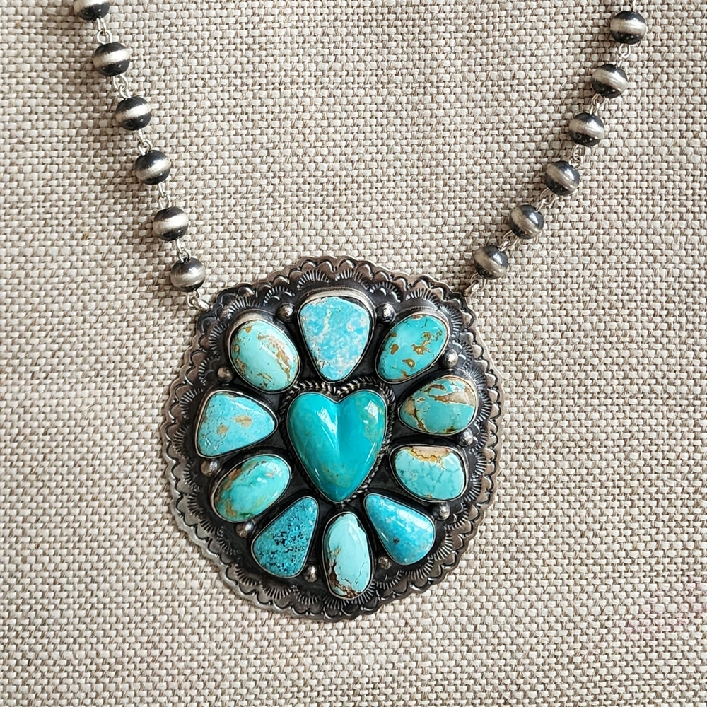 Incredible Large Turquoise Heart Necklace By Navajo Artist Kathleen Yazzie